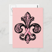 Roze Ribbon Fleur de lis Briefkaart (Voorkant / Achterkant)