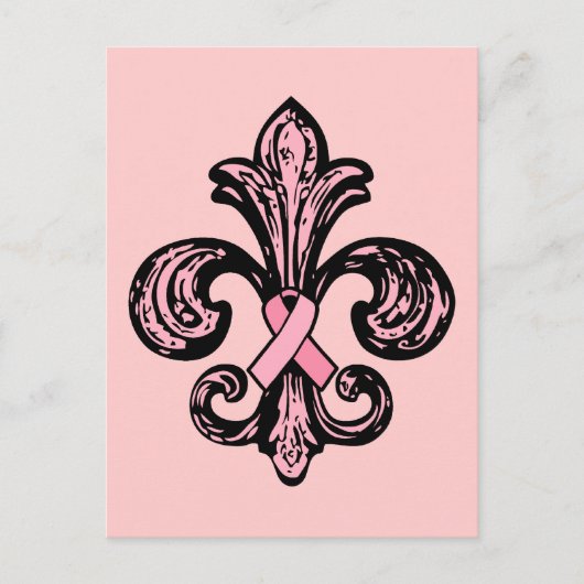 Roze Ribbon Fleur de lis Briefkaart (Voorkant)