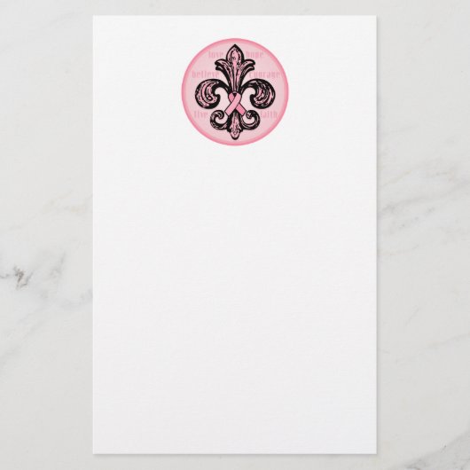 Roze Ribbon Fleur de lis Briefpapier (Voorkant)