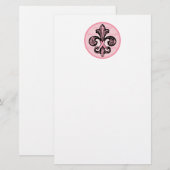 Roze Ribbon Fleur de lis Briefpapier (Voorkant / Achterkant)