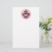 Roze Ribbon Fleur de lis Briefpapier (Staand voorkant)
