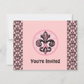 Roze Ribbon Fleur de lis Kaart (Voorkant)