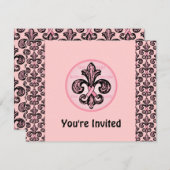 Roze Ribbon Fleur de lis Kaart (Voorkant / Achterkant)