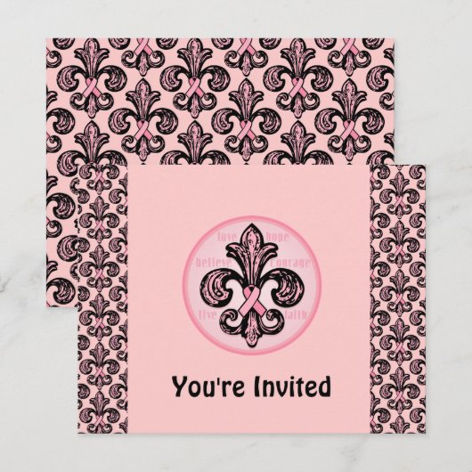 Roze Ribbon Fleur de lis Kaart (Voorkant / Achterkant)