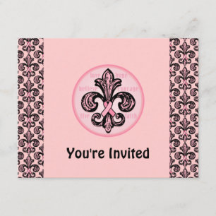 Roze Ribbon Fleur de lis Kaart