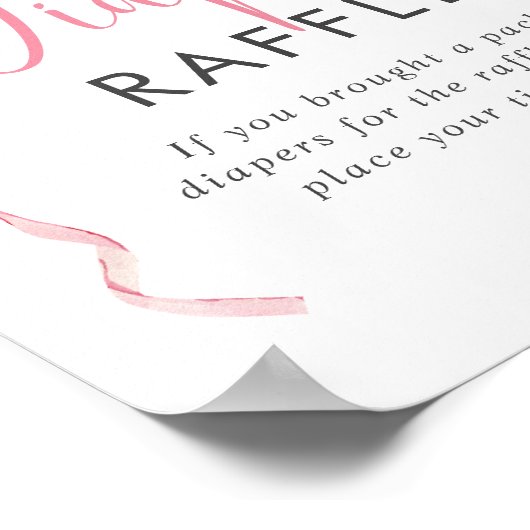 Roze Ribbon Girl Baby shower Luier Raffle Sign Poster (Hoek)