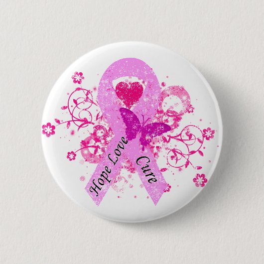 Roze Ribbon Hope Love Cure Ronde Button 5,7 Cm (Voorkant)