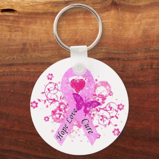 Roze Ribbon Hope Love Cure Sleutelhanger (Voorkant)