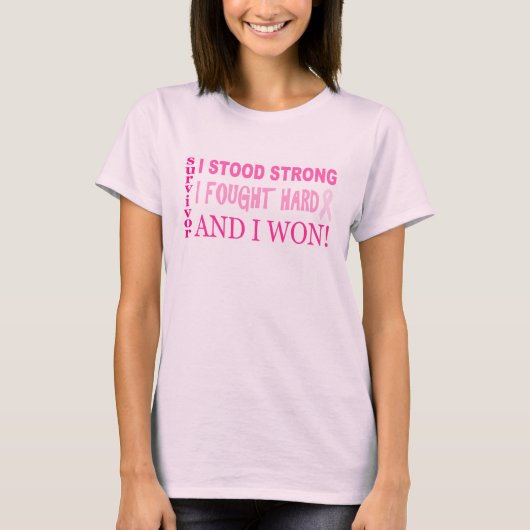 Roze ribbon I Stood Strong Breast Cancer Survivor T-shirt (Voorkant)