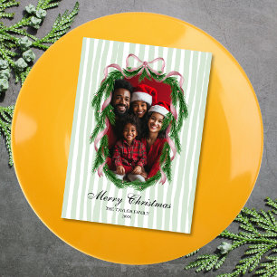  Roze Ribbon Krans Vrolijke Kerstfoto Kaart