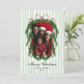  Roze Ribbon Krans Vrolijke Kerstfoto Kaart (Staand voorkant)