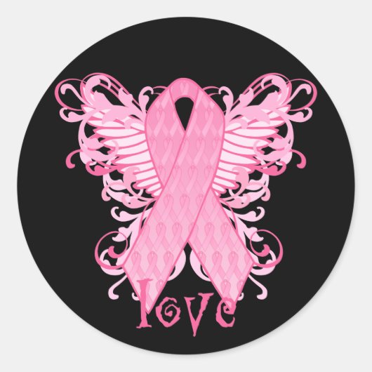 Roze Ribbon Love Ronde Sticker (Voorkant)