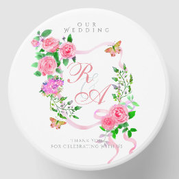 Roze Ribbon Monogram Trouwsoja Wax Candle Favoriet