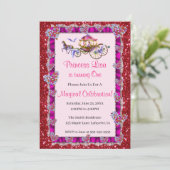 Roze Ribbon Red Glitter Royal Princess Birthday Kaart (Staand voorkant)
