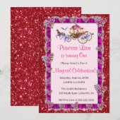 Roze Ribbon Red Glitter Royal Princess Birthday Kaart (Voorkant / Achterkant)