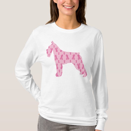 Roze Ribbon Schnauzer tegen kanker T-shirt (Voorkant)