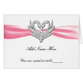 Roze ribbon Silver Swans Folted Table Place Card