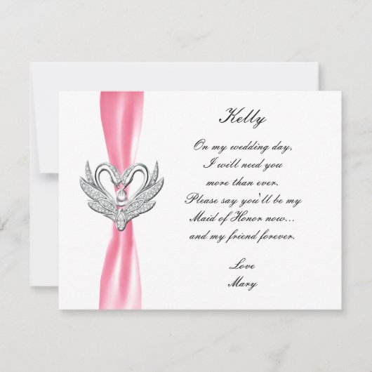 Roze ribbon Silver Swans, gemaakt van edelachtbare Kaart (Voorkant)