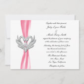 Roze ribbon Silver Swans Invitation Kaart (Voorkant)