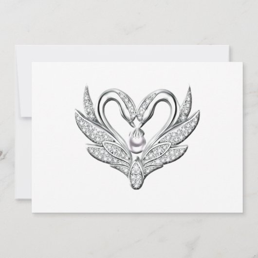 Roze ribbon Silver Swans Invitation Kaart (Achterkant)