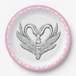 Roze ribbon Silver Swans Paper Bord
