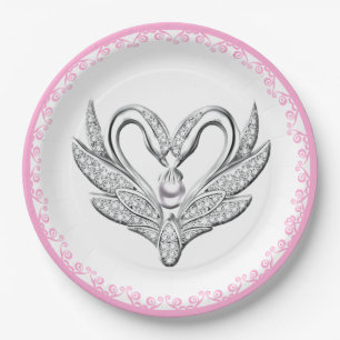 Roze ribbon Silver Swans Paper Bord