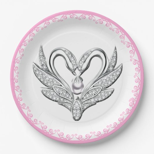 Roze ribbon Silver Swans Paper Bord (Voorkant)