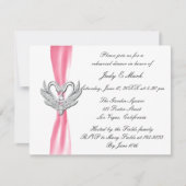 Roze ribbon Silver Swans Rehearsal Dinner Invite Kaart (Voorkant)