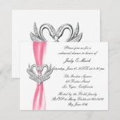 Roze ribbon Silver Swans Rehearsal Dinner Invite Kaart (Voorkant / Achterkant)