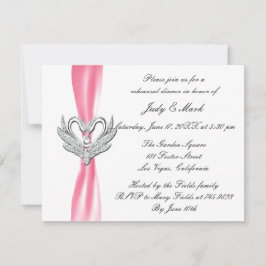 Roze ribbon Silver Swans Rehearsal Dinner Invite Kaart