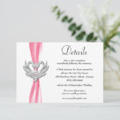 Roze ribbon Silver Swans Weddenschap Details Informatiekaartje (Staand voorkant)