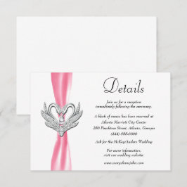 Roze ribbon Silver Swans Weddenschap Details Informatiekaartje