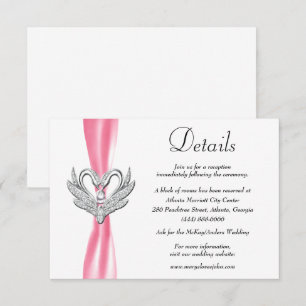 Roze ribbon Silver Swans Weddenschap Details Informatiekaartje