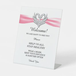 Roze ribbon Silver Swans Weddenschap Reclamebord Met Voetstuk