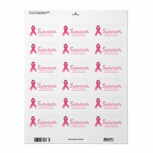 Roze Ribbon Survivor Etiket (Full Sheet)