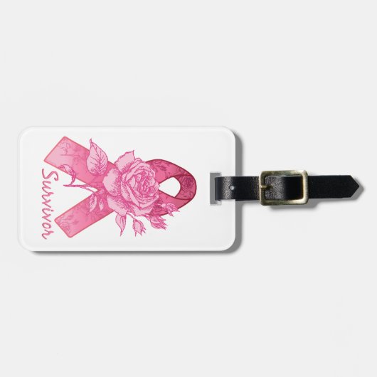 Roze Ribbon Survivor Roos Bagagelabel (Voorkant horizontaal)