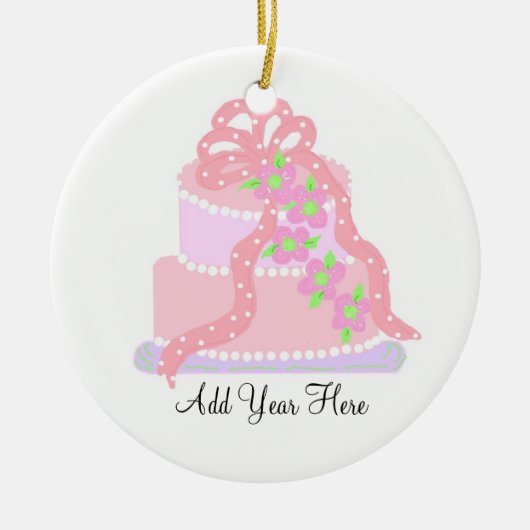 Roze ribbon Wedding Cake Keramisch Ornament (Voorkant)