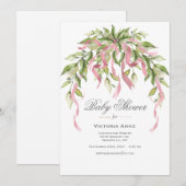 Roze ribbons Greenery Elegant Baby shower Kaart (Voorkant / Achterkant)