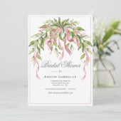 Roze ribbons Greenery Elegant Vrijgezellenfeest Ui Kaart (Staand voorkant)