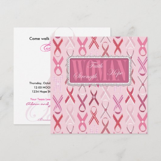 Roze Ribbons Invitation Square Kaart (Voorkant / Achterkant)