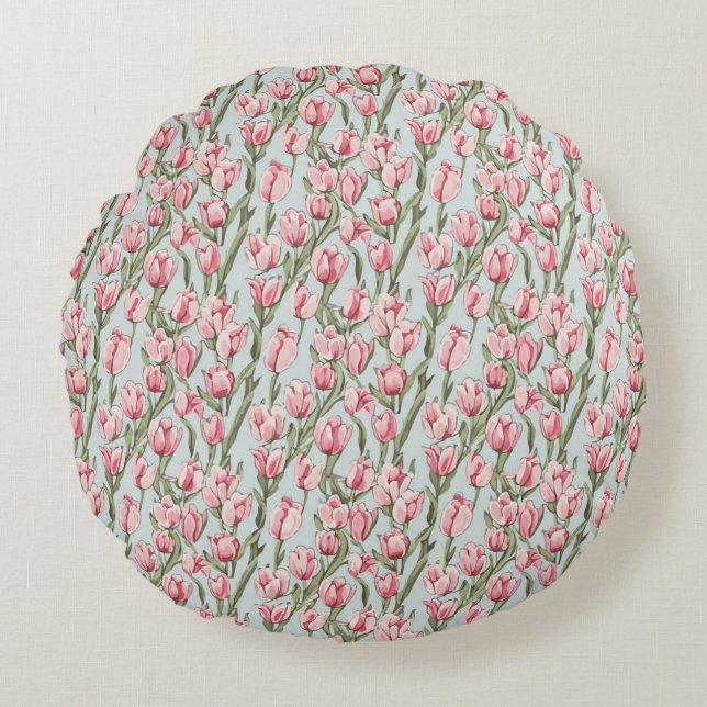 Roze Rij Sereniteit Rond Kussen (Voorkant)