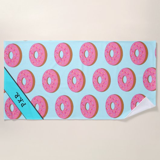 Roze ring Donut Motif - voeg Jouw naam/Initialen t Strandlaken (Voorkant)