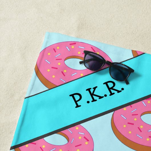 Roze ring Donut Motif - voeg Jouw naam/Initialen t Strandlaken (In situ)