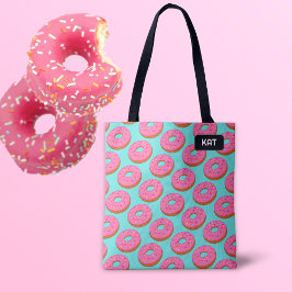 Roze Ring Donut Toon stijl - jouw naam / initialen Tote Bag