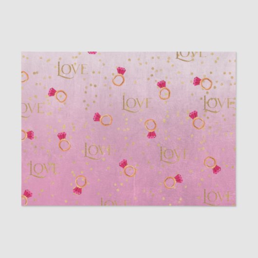 Roze ring & liefde (ontwerp 70 roze reeks) tissuepapier (Voorkant)