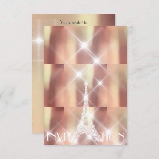 Roze Rise Eiffeltoren Paris Sparkly Stars Koper Kaart (Voorkant / Achterkant)