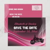 Roze road biker bruiloft Save the Date briefkaart (Voorkant / Achterkant)