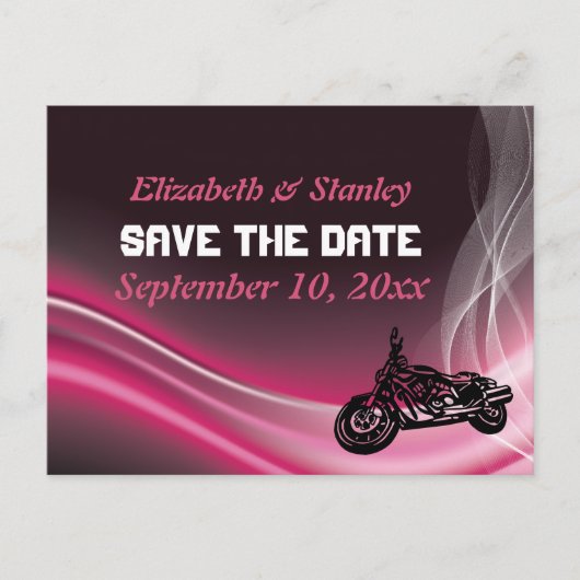 Roze road biker bruiloft Save the Date briefkaart (Voorkant)