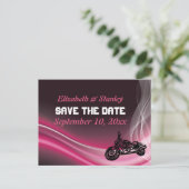 Roze road biker bruiloft Save the Date briefkaart (Staand voorkant)