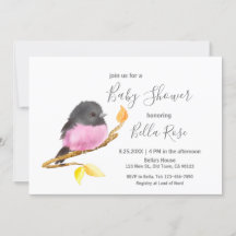 Roze Robin Bird Baby Shower-uitnodigingen